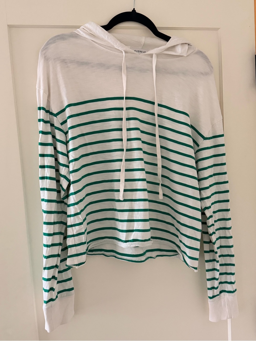 Evereve White Hooded Long Sleeve with Green Stripes